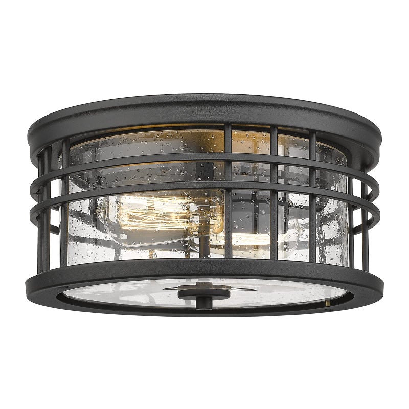 zeyu Industrial Ceiling Light, Farmhouse Flush Mount Ceiling Light 12 Inch, Black Finish with Seeded Glass, ZW01-F BK-R - Image 1